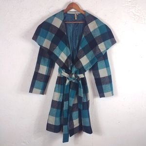 209 Dillards Wool Blend Plaid Wrap Coat Sz M